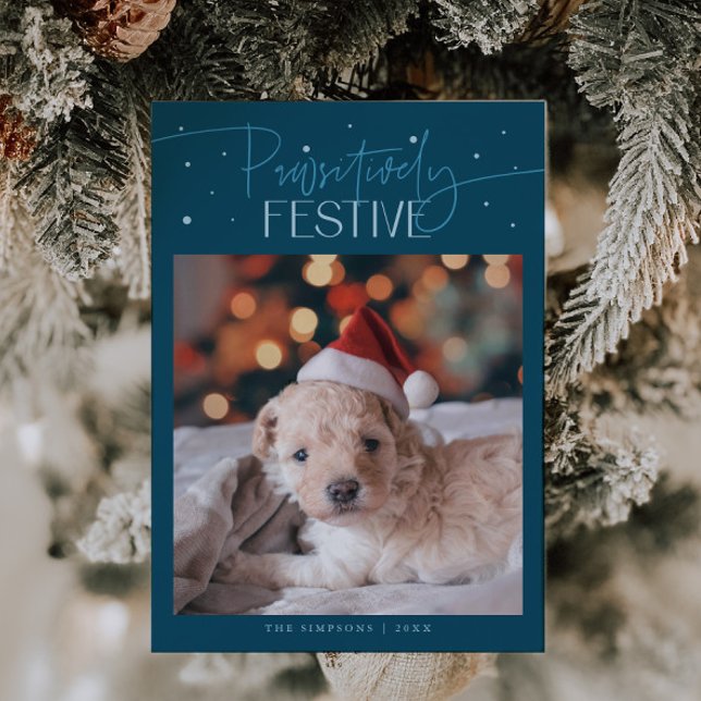 Pawsitively Festive Dog Photo Teal Christmas  Holiday Card (Creator Uploaded)