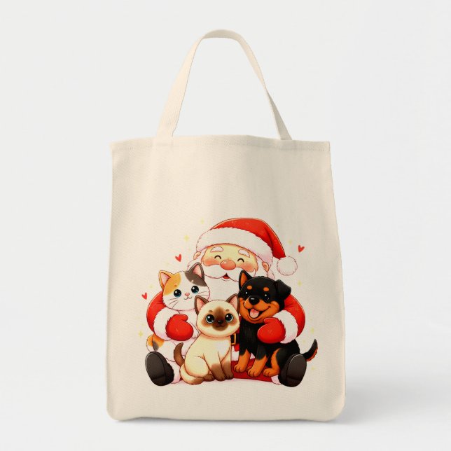 Pawsitively Huggable: Santa’s Snuggle Squad Tote Bag (Front)