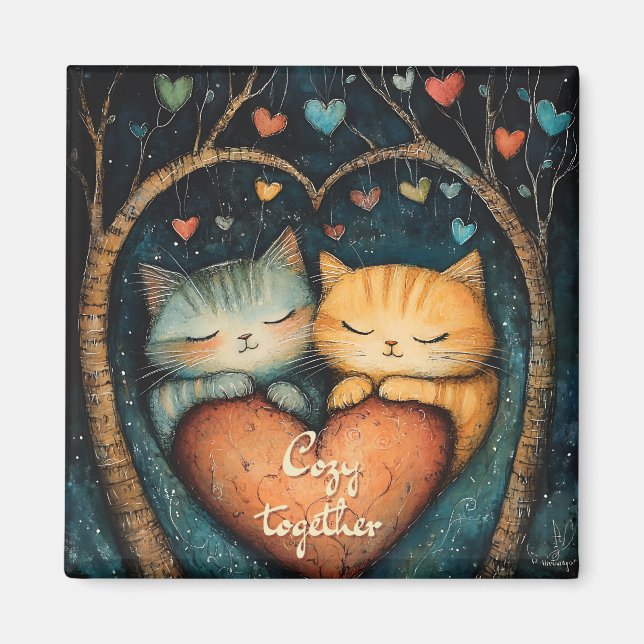 Pawsitively in Love Cosy Together Illustration  Magnet (Front)