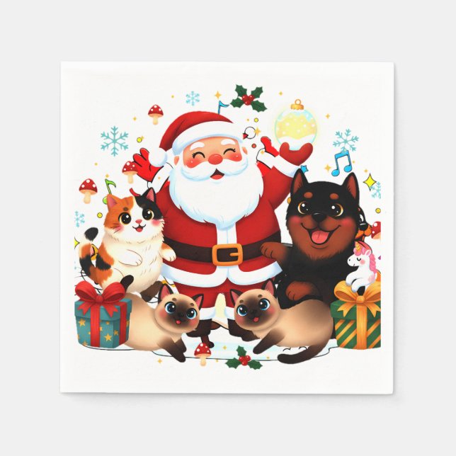 Pawsitively Jolly: Santa’s Merry Menagerie Napkin (Front)
