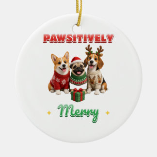 Pawsitively Merry Christmas Sweater Dogs Ornament