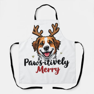 Pawsitively Merry Funny Christmas Dog Reindeer   Apron