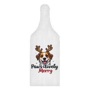 Pawsitively Merry Funny Christmas Dog Reindeer Cutting Board
