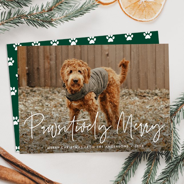 Pawsitively Merry Green Pet Photo Holiday Card (Creator Uploaded)