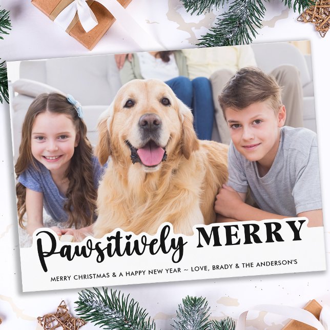 Pawsitively Merry Modern Customised Pet Dog Photo Holiday Postcard (Creator Uploaded)