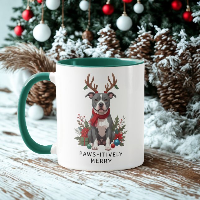 Pawsitively Merry Pittbull Dog Christmas Coffee Mug (Creator Uploaded)