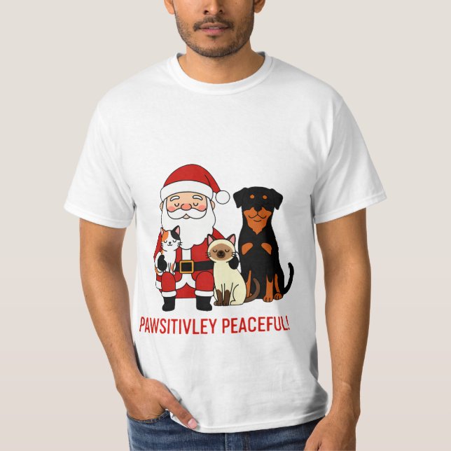 Pawsitively Peaceful: Santa’s Serene Pet Moment T-Shirt (Front)