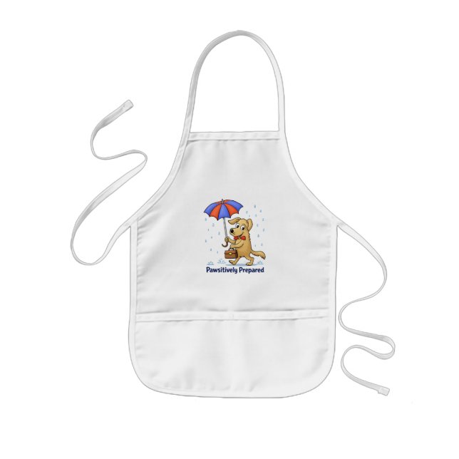 Pawsitively Prepared – Cute Dog with Umbrella Kids Apron (Front)