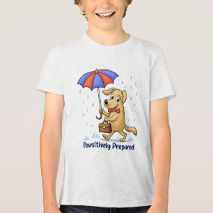 Pawsitively Prepared – Cute Dog with Umbrella Tri-Blend Shirt