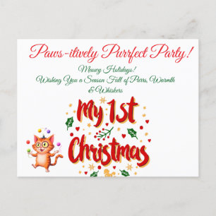 Pawsitively Purrfect 1st Christmas Cute Cat & Baby Holiday Postcard