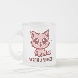 Pawsitively Purrfect, Beautiful Manga Kitten Frosted Glass Coffee Mug