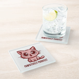 Pawsitively Purrfect, Beautiful Manga Kitten Glass Coaster