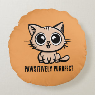 Pawsitively Purrfect, Beautiful Manga Kitten Round Cushion