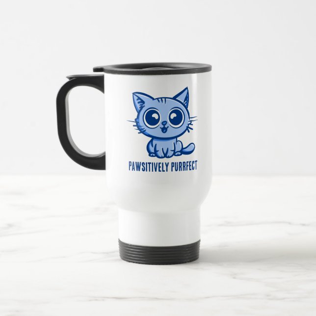 Pawsitively Purrfect, Beautiful Manga Kitten Travel Mug (Left)