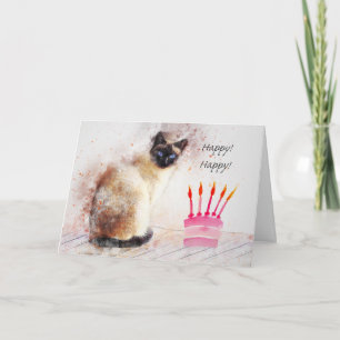 Pawsitively Purrfect Birthday, Siamese Cat, Cake Card