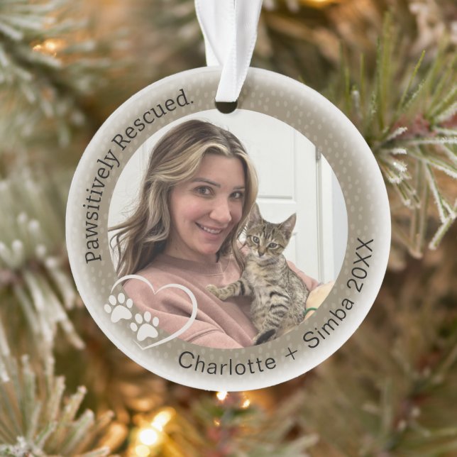 Pawsitively Rescued Pet Photo Acrylic Ornament (Tree)