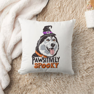 Pawsitively Spooky Watercolor Halloween Husky Dog Cushion