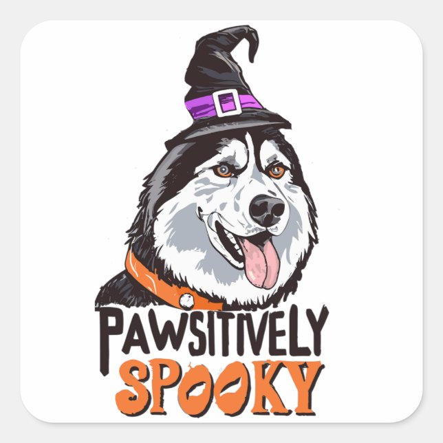 Pawsitively Spooky Watercolor Halloween Husky Dog Square Sticker (Front)