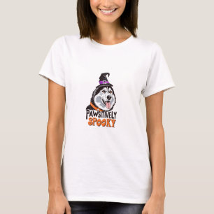 Pawsitively Spooky Watercolor Halloween Husky Dog T-Shirt