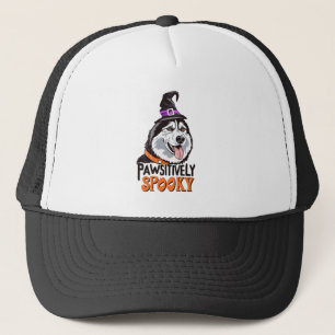 Pawsitively Spooky Watercolor Halloween Husky Dog Trucker Hat