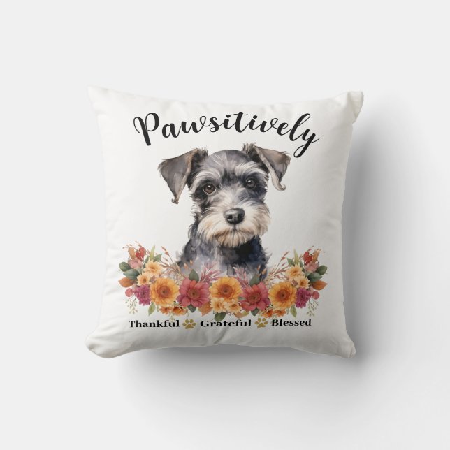 Pawsitively Thankful Grateful Blessed Cute Dog Cushion (Front)