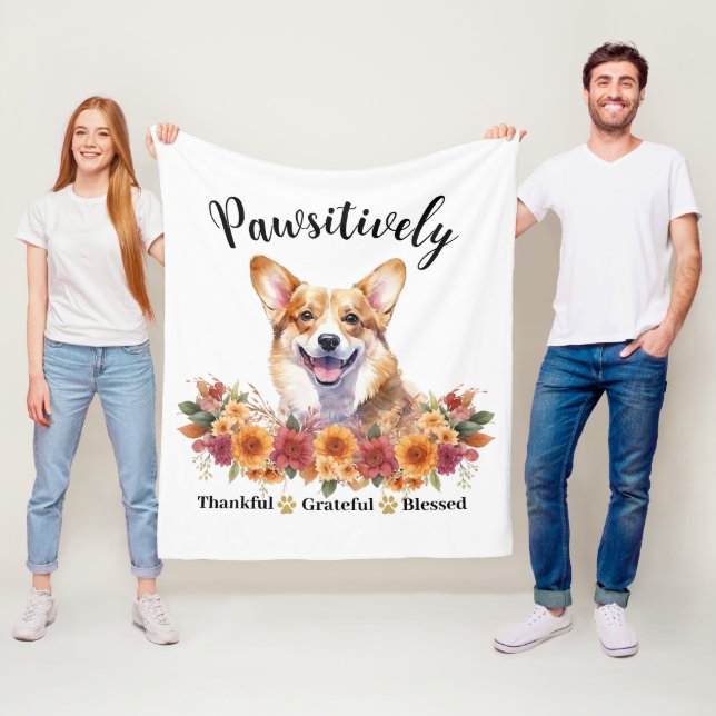 Pawsitively Thankful Grateful Blessed Cute Dog Fleece Blanket (In Situ)