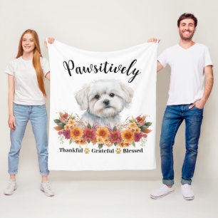 Pawsitively Thankful Grateful Blessed Cute Dog Fleece Blanket
