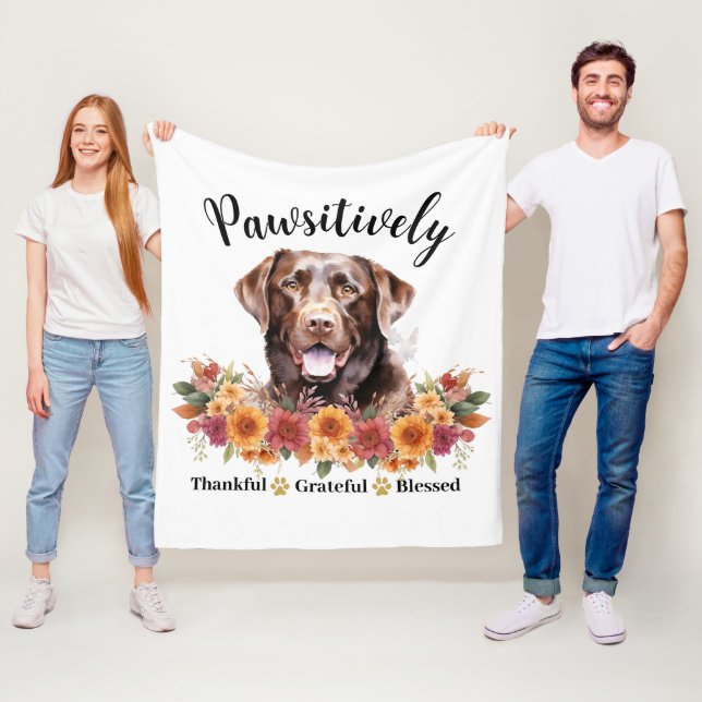Pawsitively Thankful Grateful Blessed Cute Dog Fleece Blanket (In Situ)