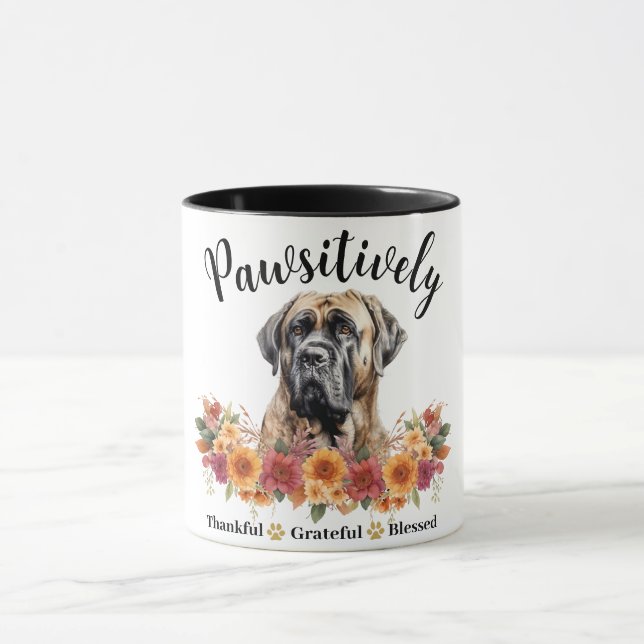 Pawsitively Thankful Grateful Blessed Cute Dog Mug (Center)