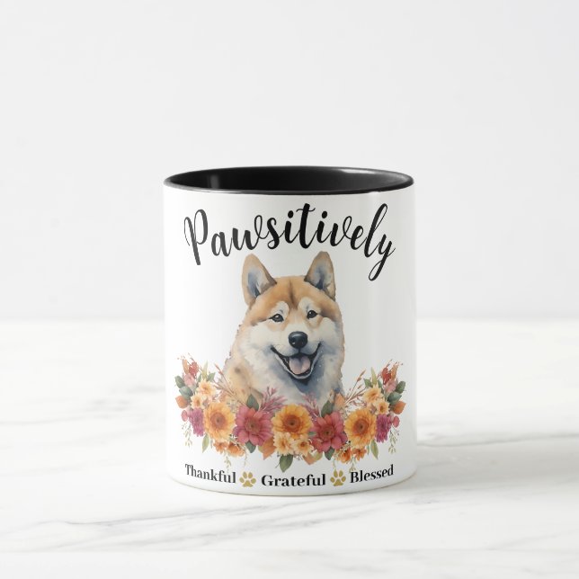 Pawsitively Thankful Grateful Blessed Cute Dog Mug (Center)