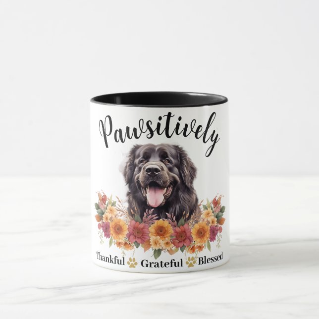 Pawsitively Thankful Grateful Blessed Cute Dog Mug (Center)