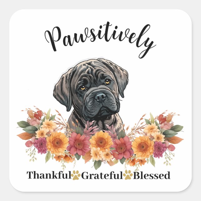 Pawsitively Thankful Grateful Blessed Cute Dog Square Sticker (Front)