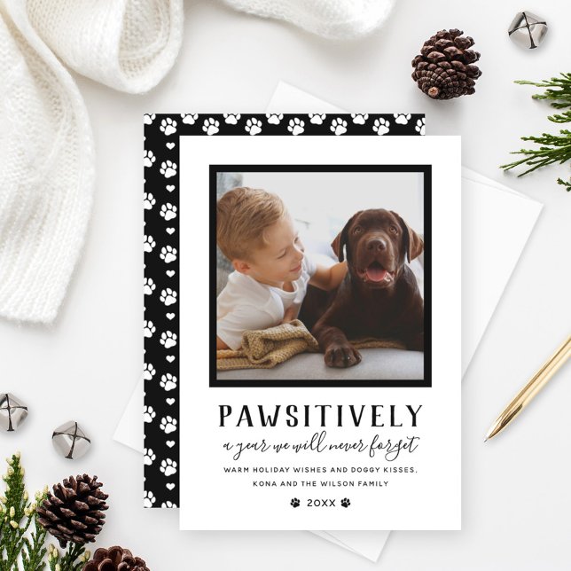 Pawsitively Unforgettable Year Black Pet Photo Holiday Card (Creator Uploaded)