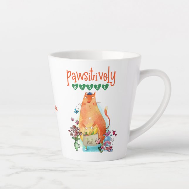 Pawsitively Vegan Cute Cat Funny Quote Latte Mug (Right)
