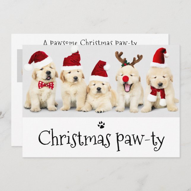 Pawsome Dog Pawty Christmas 5 Photo Card (Front/Back)