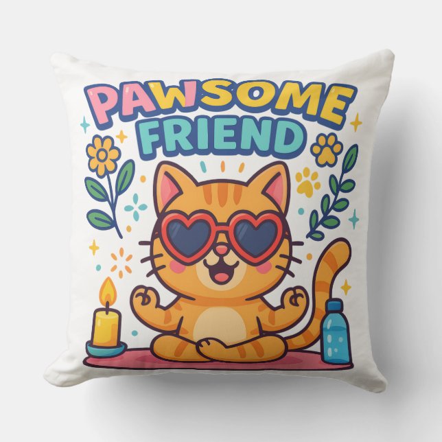Pawsome Friend Because Every Cat Deserves Love Cushion (Front)