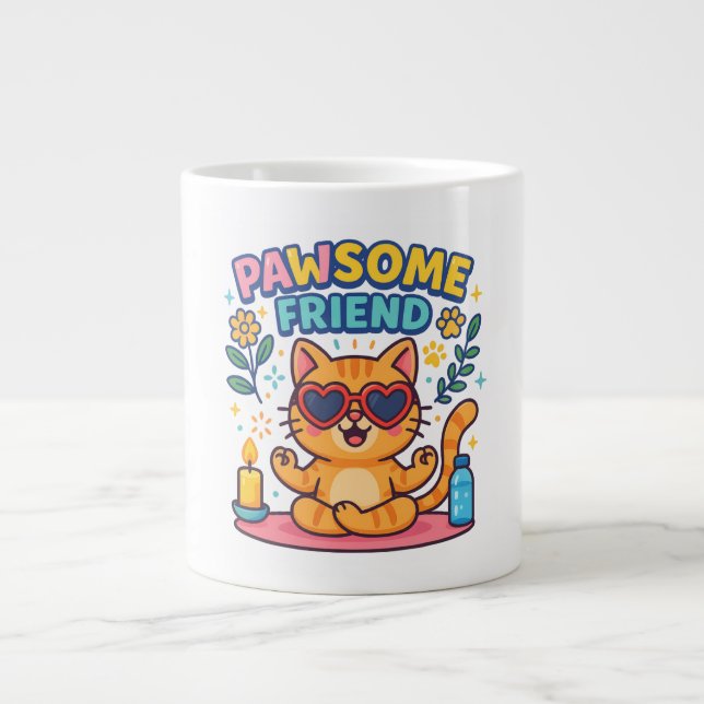 Pawsome Friend Because Every Cat Deserves Love  Large Coffee Mug (Front)
