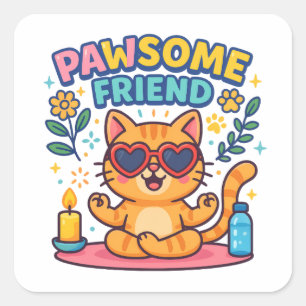 Pawsome Friend Because Every Cat Deserves Love Square Sticker