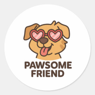 Pawsome Friend Cool Dog with Heart Glasses Classic Round Sticker