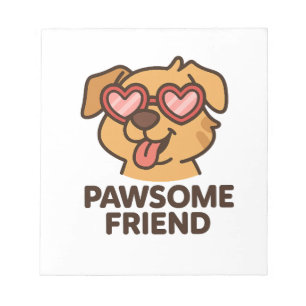 Pawsome Friend Cool Dog with Heart Glasses Notepad