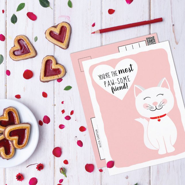 Pawsome Friend Kitty Cat Galentine's Day Greeting Holiday Postcard (Creator Uploaded)