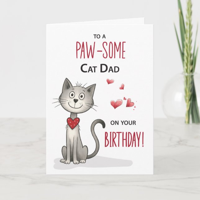 Pawsome From Cat Dad Funny Birthday Card (Front)