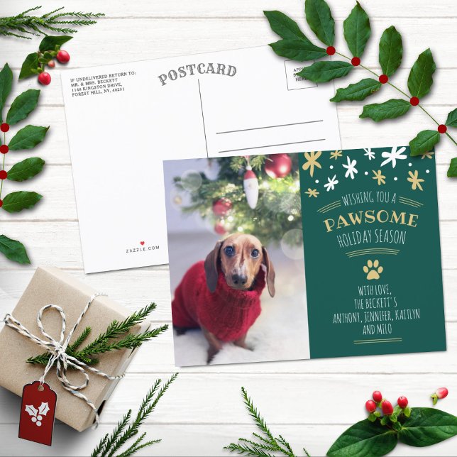Pawsome Holiday Season Pet Holiday Photo Announcement Postcard (Creator Uploaded)