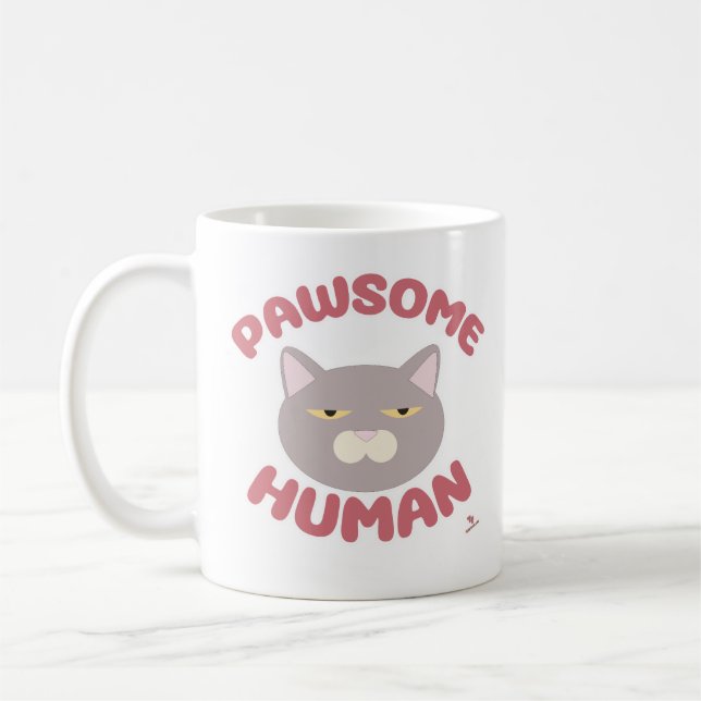 Pawsome Human Cool Cat Cartoon Style Coffee Mug (Left)
