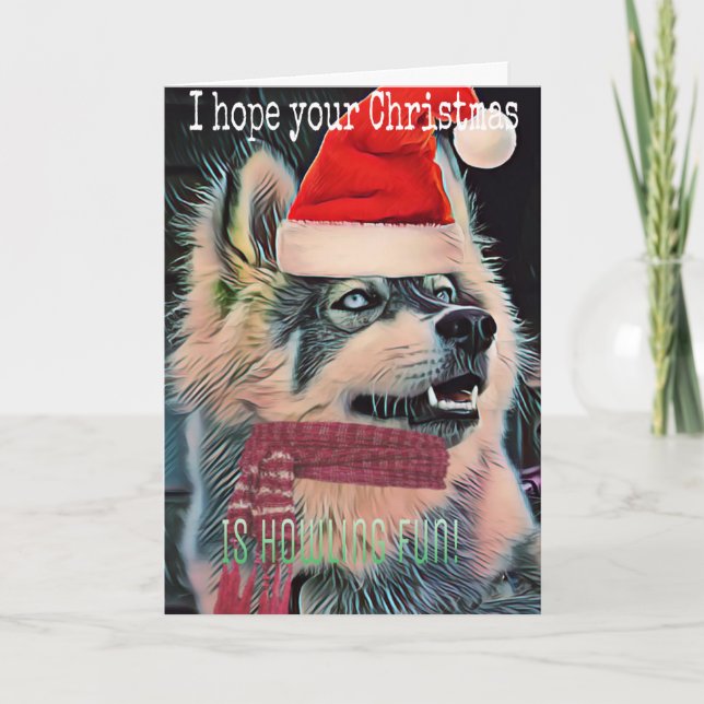 Pawsome Husky Merry Christmas greeting card (Front)