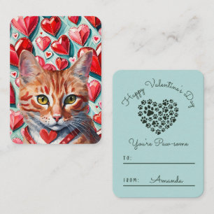 'Pawsome' Orange Tabby Cat Classroom Valentine Card