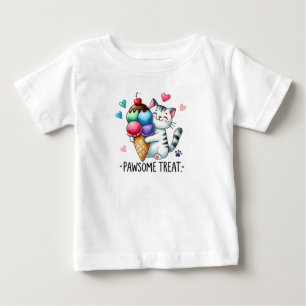 Pawsome Treat, Ice Cream Cat, Cute Kitten Art Baby T-Shirt