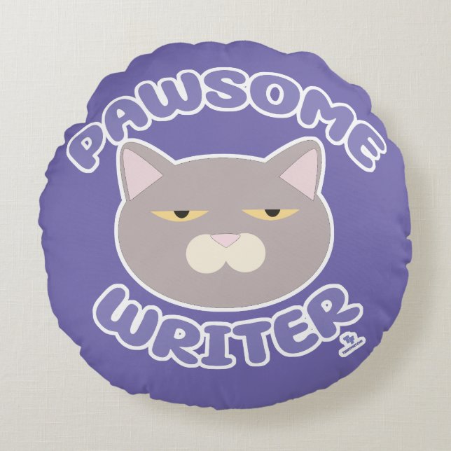 Pawsome Writer Epic Author Kitty Character Round Cushion (Front)