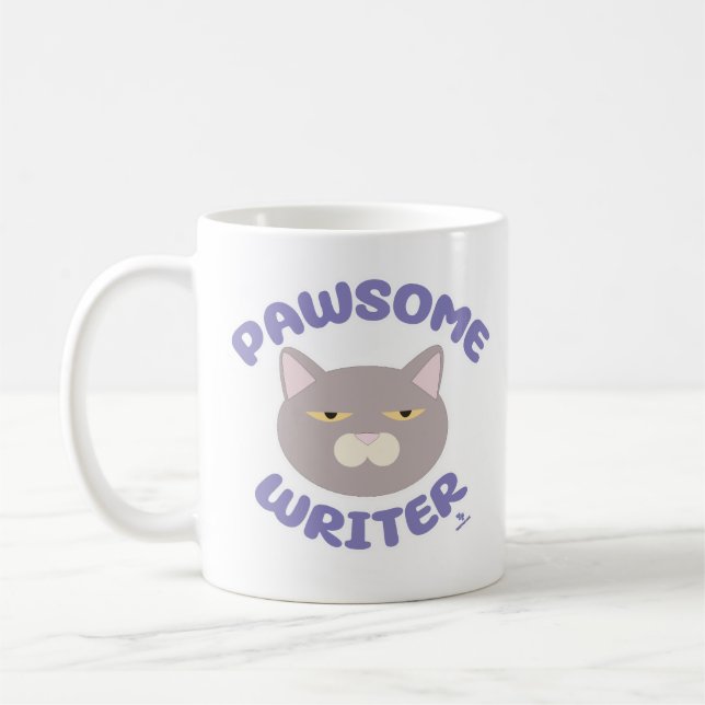  Pawsome Writer Fun Cat Character Fun Coffee Mug (Left)