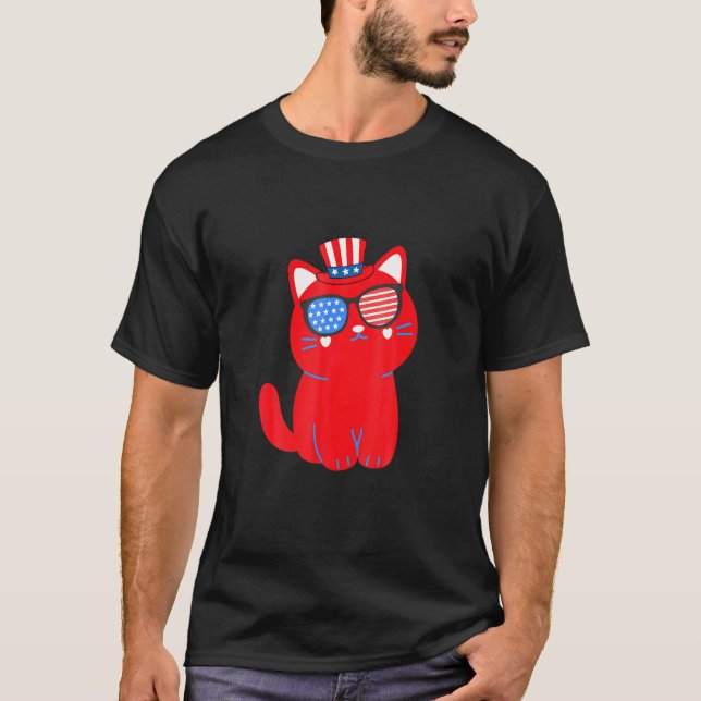 Pawtriotic Cat 4 H Of July Wearing Uncle Sam Hat U T-Shirt (Front)